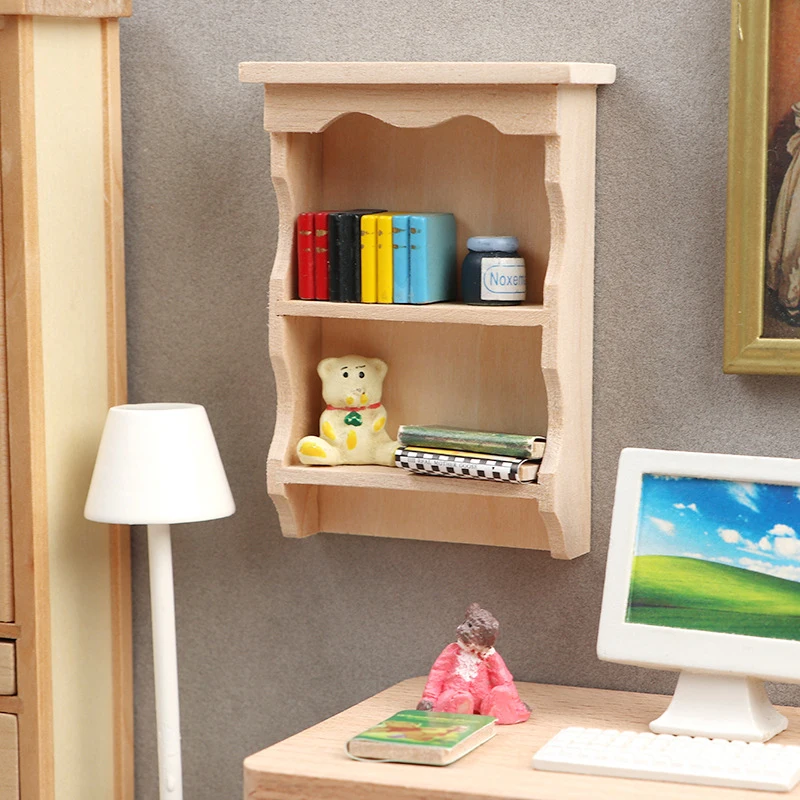 Hot sale 1:12 Dollhouse Miniature Hanging Cabinet Wall Cabinet Storage Rack Shelf Furniture Living Room Model Decor Toy 2