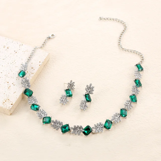 Elegant Geometric Big Crystal Bridal Jewelry Sets for Women Rhinestone Wedding Necklace Earrings Sets Luxury Quality Jewellery 2