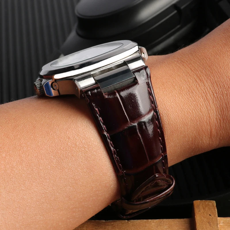 Ženský originální kůže pásek hodinek pro PATEK PHILIPPE PP 5711 5712G kov interfa hodinky řemen nautilus muži vroubkované cowhid náramek