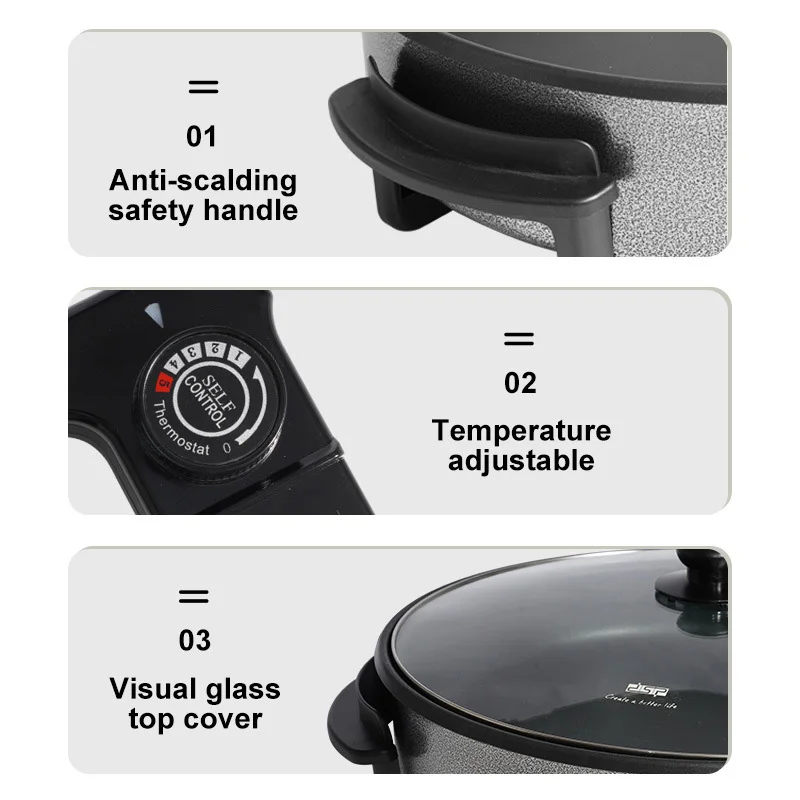 Skillet Nonstick Multifunctiona Electric Hot Pot Frying Baking Pan Grills Pizza Maker Machine Food Warmer Kitchen Appliances
