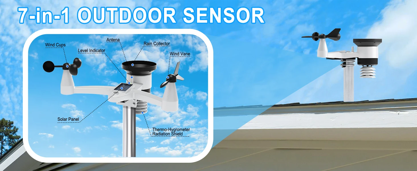 WiFi Weather Station Wireless Indoor Outdoor with Rain Gauge and Wind Speed Wind