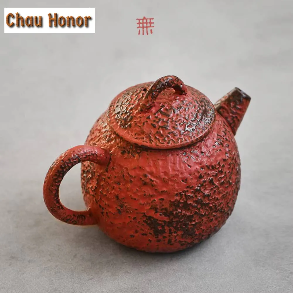 150ml Handmade Powder Yin Red Teapot Ancient Rough Pottery Pot Tea Brewing Kettle with Filter Kung Fu Tea Tableware Collection