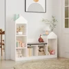 Kids Bookshelf with Reading Nook 47.75in Width Children Bookcase 6-Cubby Toy Storage Organizer Seat Cushion Wooden Storage 6