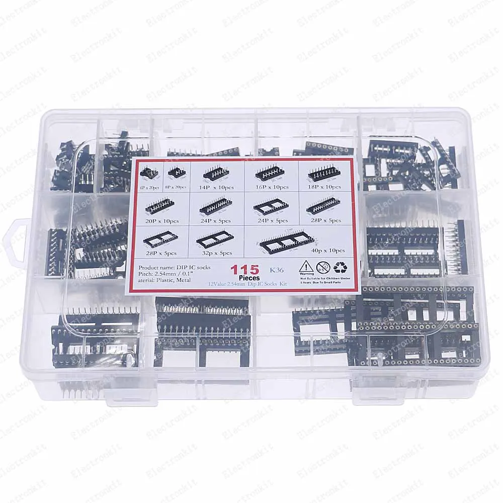 115pcs 12value Round Hole Ic Socket Kit Connector DIP6 DIP8 DIP14 DIP16 DIP18 DIP20 DIP24  DIP28 DIP40 Pin Sockets 5 pcs lot new origanal ic w27c512 w27c512 45z w27c512 45 27c512 dip28 ic