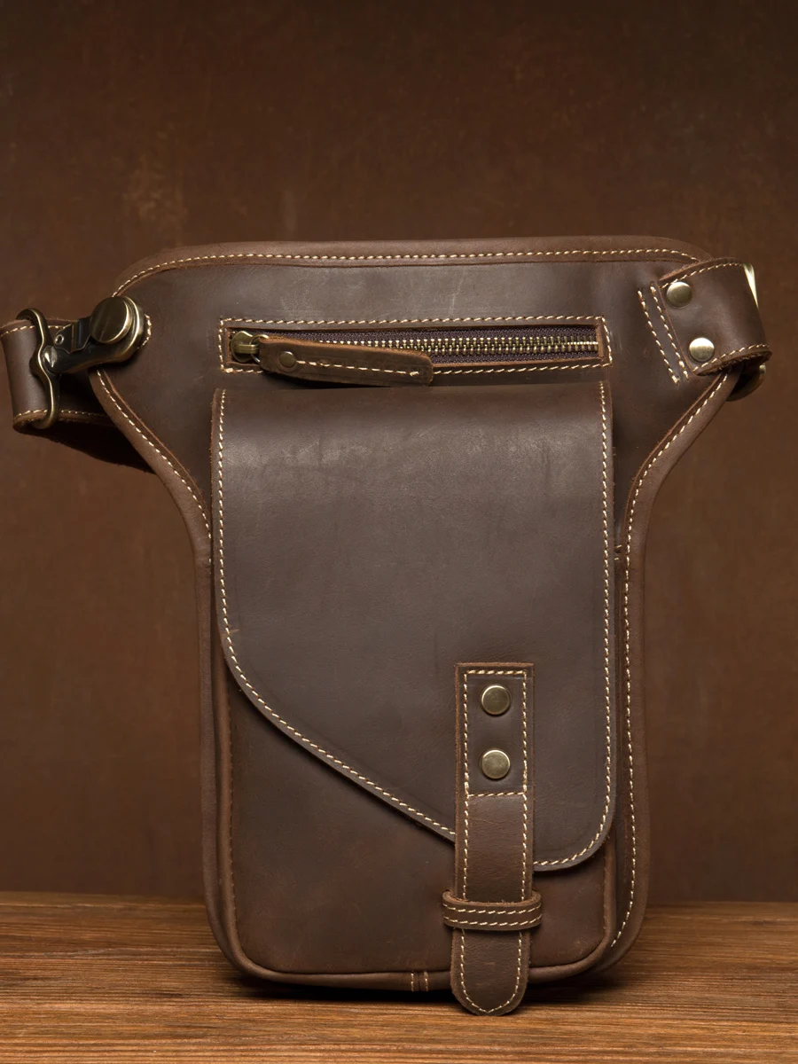 Newsbirds High Qaluty Men's Leather Leg Bag Motorcycle Cool Fashion