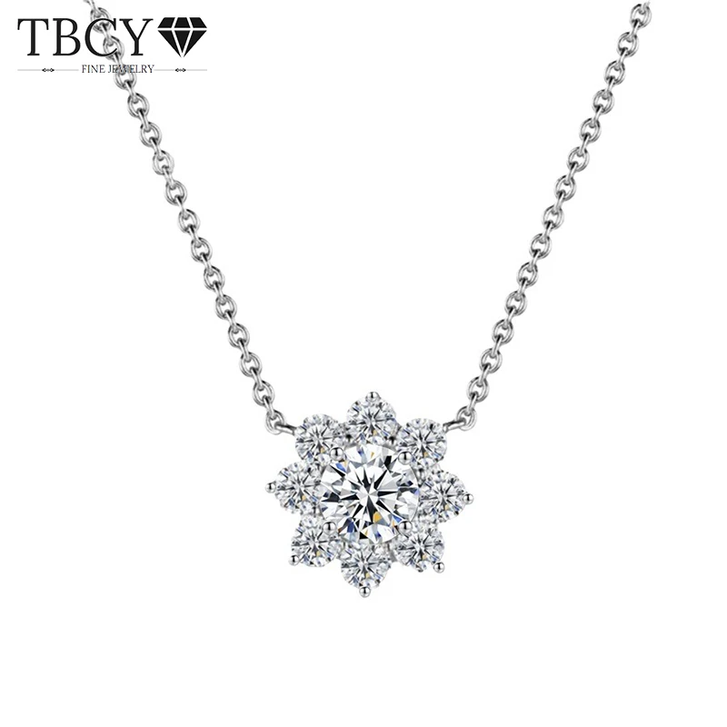 

TBCYD 1CT D Color Moissanite Necklace Sunflower Pendant For Women S925 Silver Full Diamond Neck Chain Charm Party Fine Jewelry