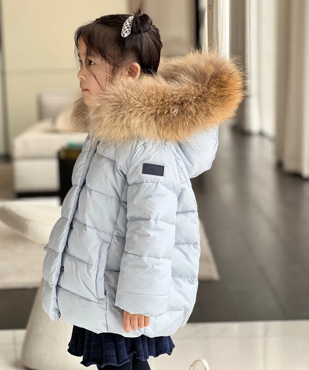 

baby girl clothes kids White Duck down jacket Fantastic blue plush collar warm down jacket baby outerwear