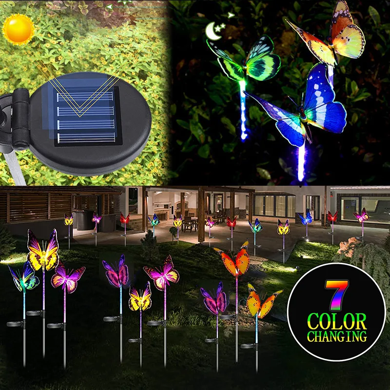 LED Garden Light Solar Powered Butterfly Fairy Fiber Optic String Lamp Outdoor Waterproof Holiday Xmas Patio Pathway Decor Lamp solar led flood lights