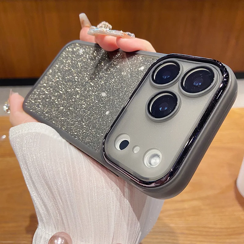 Glitter Gradient Shockproof Silicone Phone Case with Lens Protection