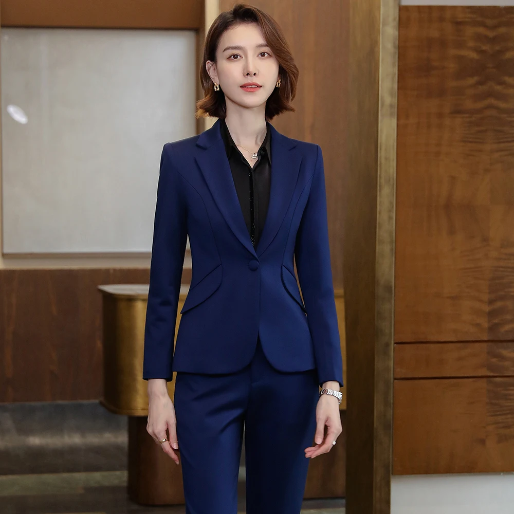 レディース スーツ 赤ダークブルー黒女性パンツスーツ女性 2 枚セットサイズ S-4XL