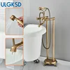 Floor Standing Double Tube Double Handle Bathtub Faucet Set for Bathroom With Rainfall Handshower Tub Faucet Freestanding Crane 5