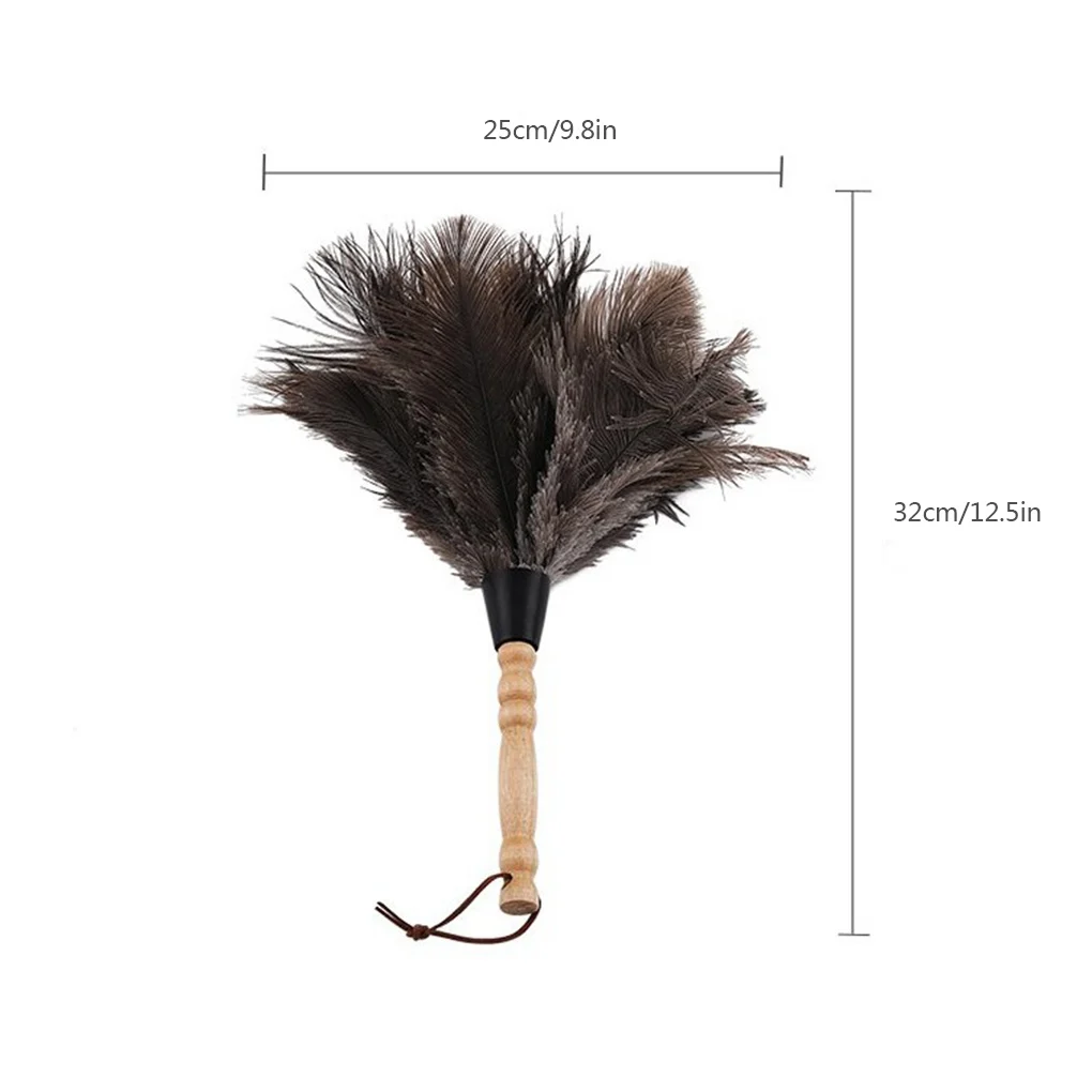 

Artificial Feather Duster Cleaning Brush Anti-static Wooden Handle Household Dust Brush