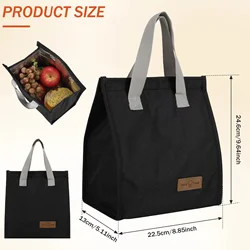 Large Capacity Insulated Food Container Bag - Portable and Minimalist Lunch Tote (Black)