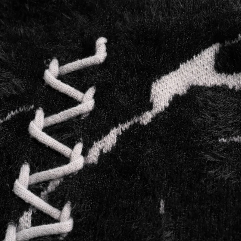 2024 Men Turtleneck Sweater Streetwear Distressed Knitted Sweater Ripped Hole Hip Hop Retro Pullover Harajuku Sweater Soft Black 5