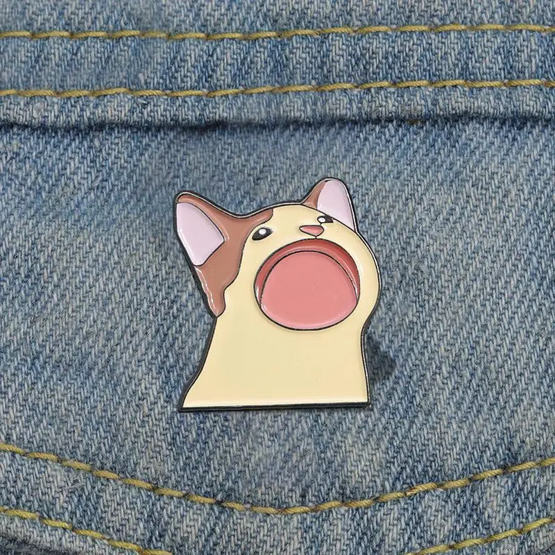 Cat Meme Enamel Pins Custom Funny Animal Kitten Open Mouth Brooches Lapel Badges Cute Cartoon Jewelry Gift for Kids Friends