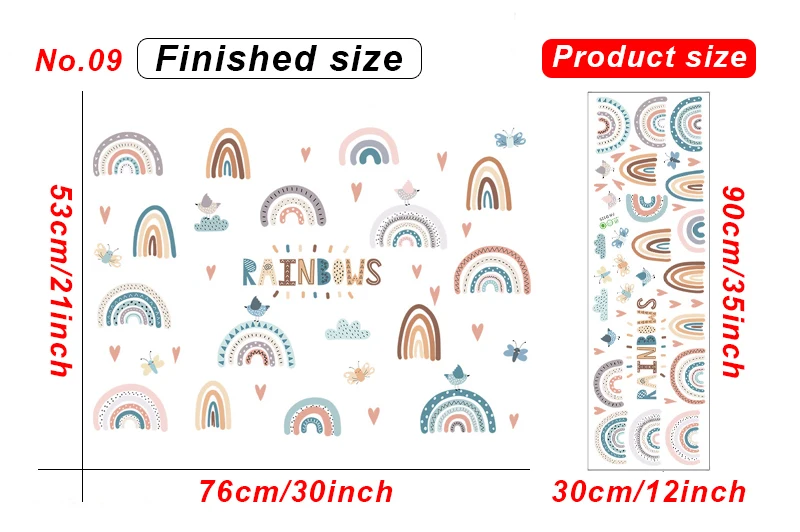 Cartoon Animals Rainbow Wall Stickers for Baby Room Kids room Girls Bedroom Wall Decor Removable PVC Wall Decals for Home Decor