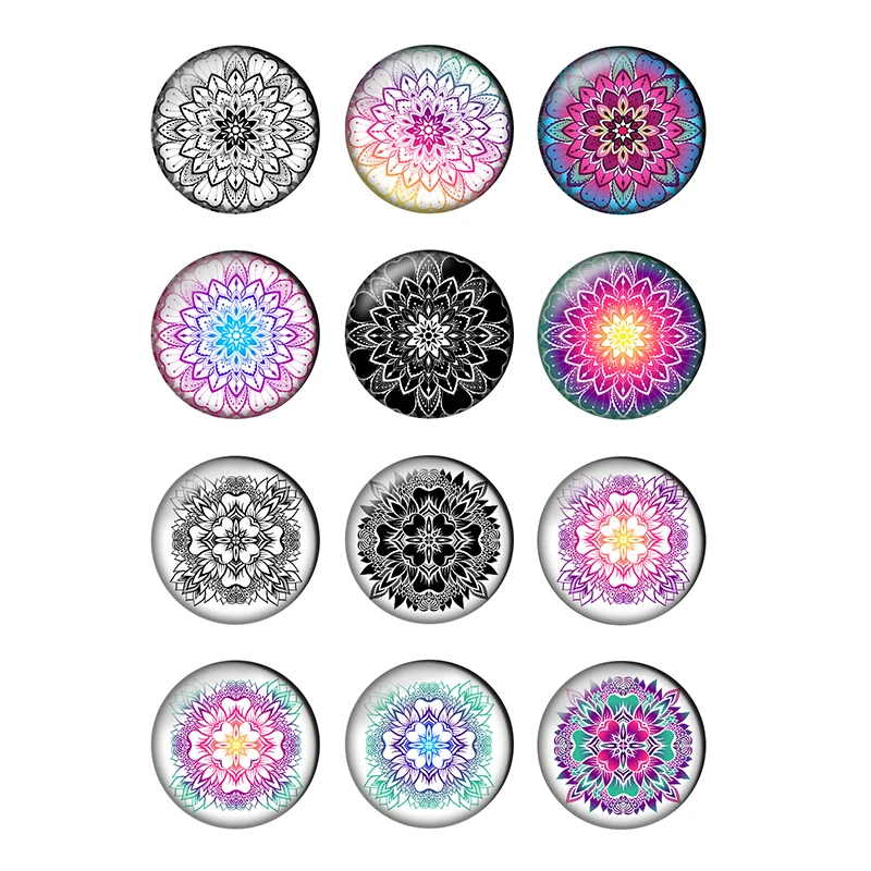 

12pcs Mandala Flower Round Photo Glass Cabochon 8mm 10mm 12mm 14 16 18 20 25mm Demo Flat Back DIY Jewelry Making Supplies T044