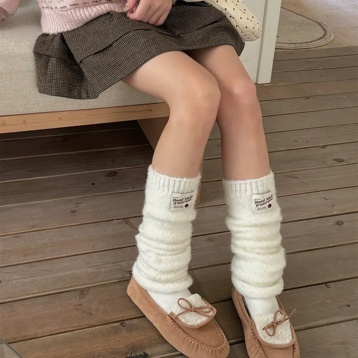 Y2k Label Stocking Stuffer Jk Padded Ankle Covers Women Wool Knitted Leggings Socks Leg Warmers Winter Calf Socks Leg Covers