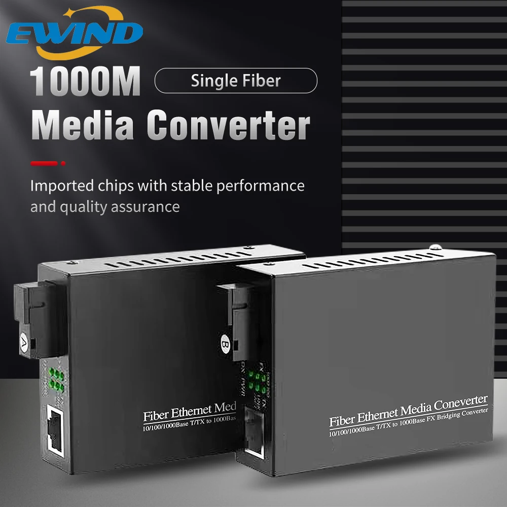 Gigabit Media Converter EWIND Fiber Optic To Rj45 Single Mode Single Fiber Optic Ethernet Switch Transceiver 10/100/1000M 1 Pair