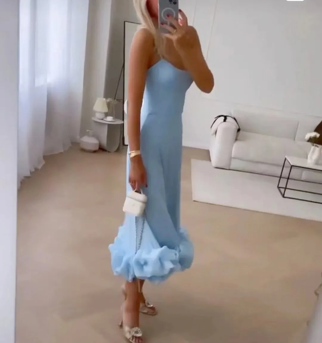 Prom Dresses Spaghetti Straps Ruched Satin Backless Graduation Dresses Formal Occasion Dress