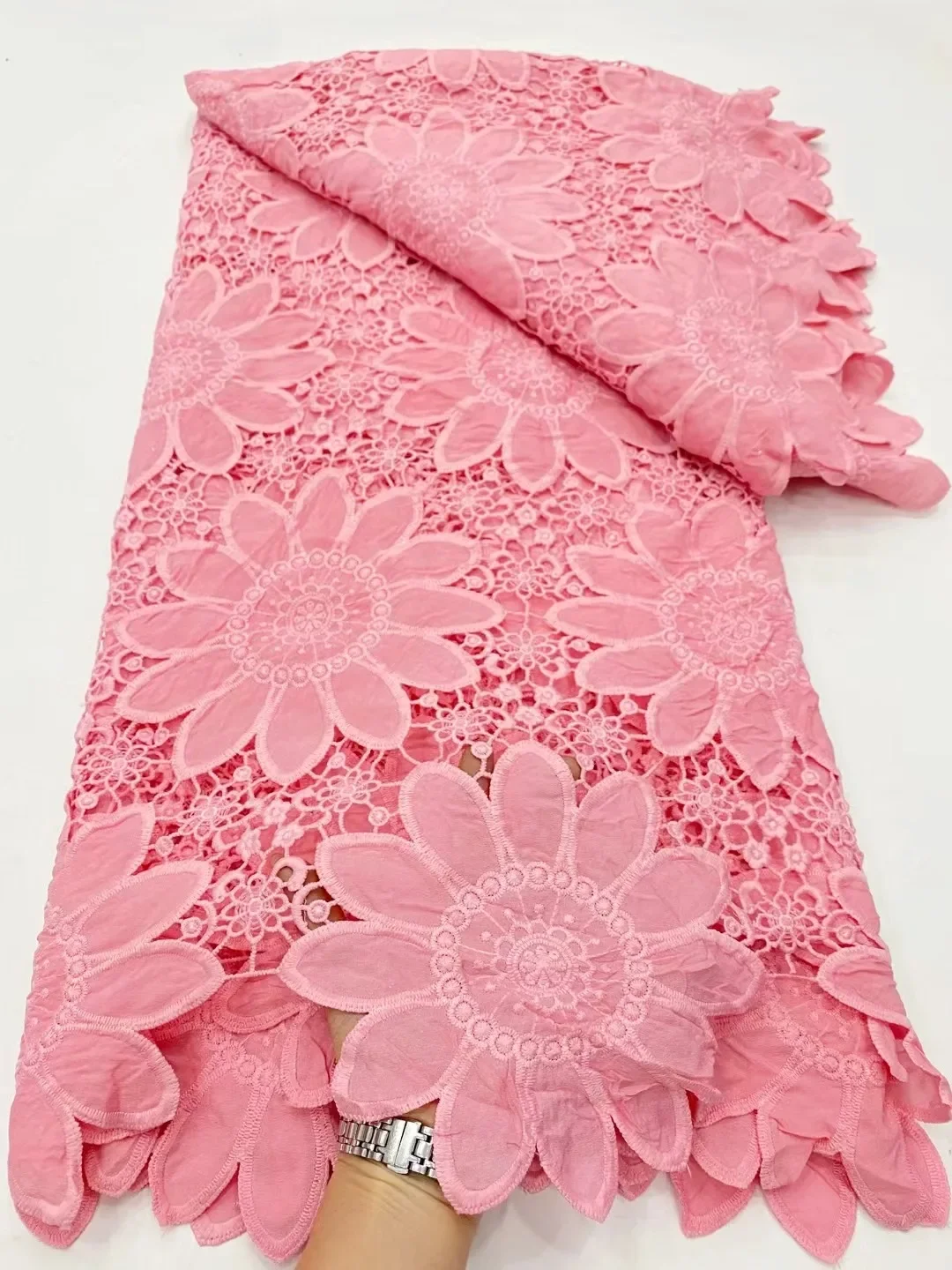 

Nigerian Laser Chiffon Embroidery Fabric Flower Pattern Africa Guipure Cord Lace Fabric for Sewing Woman Dresses 5Yards Material