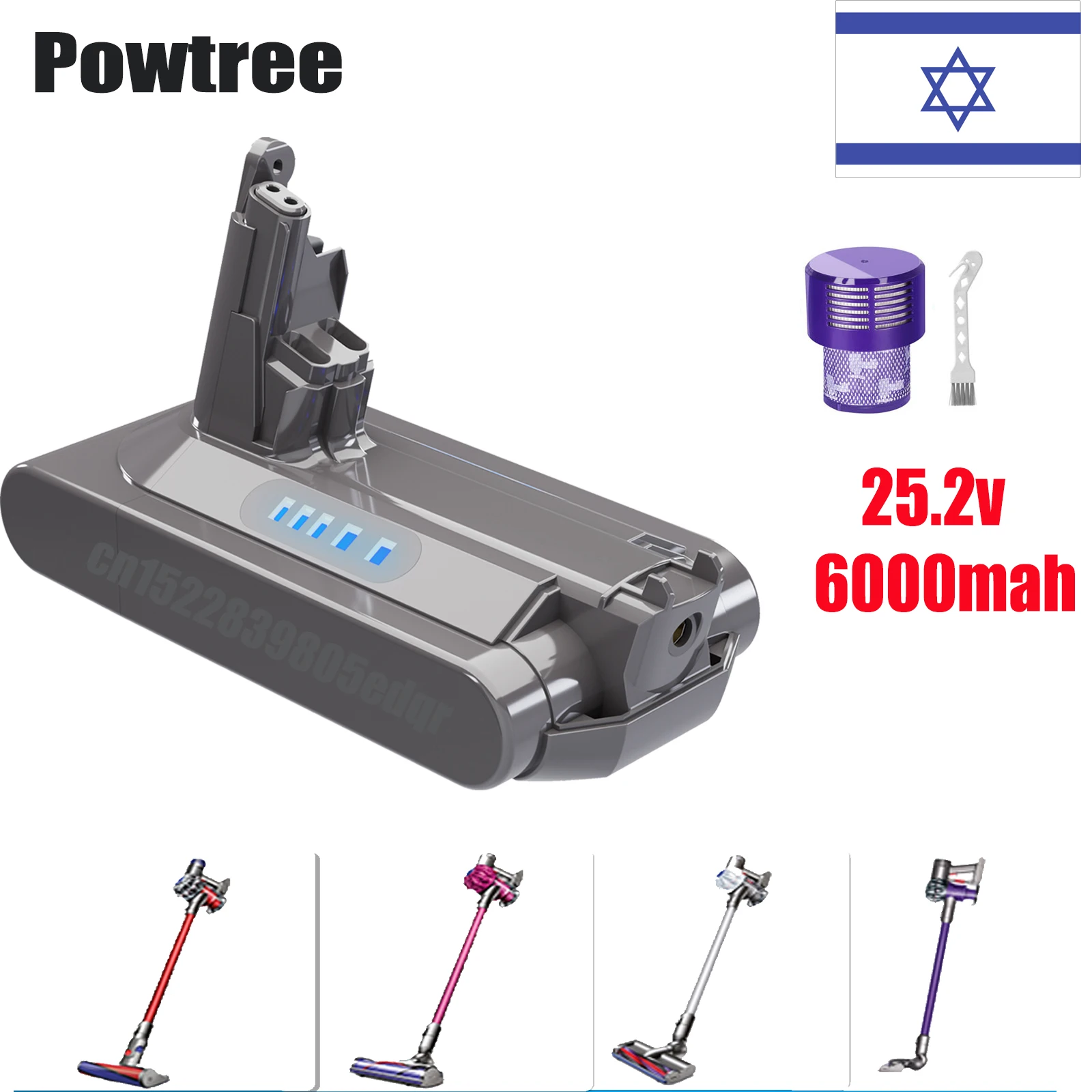 

Powtree V10 Replacement Battery 25.2V 6000mAh For Dyson V10,SV12,V10 Absolute,V10 Fluffy , cyclone V10 Battery Vacuum Cleaner