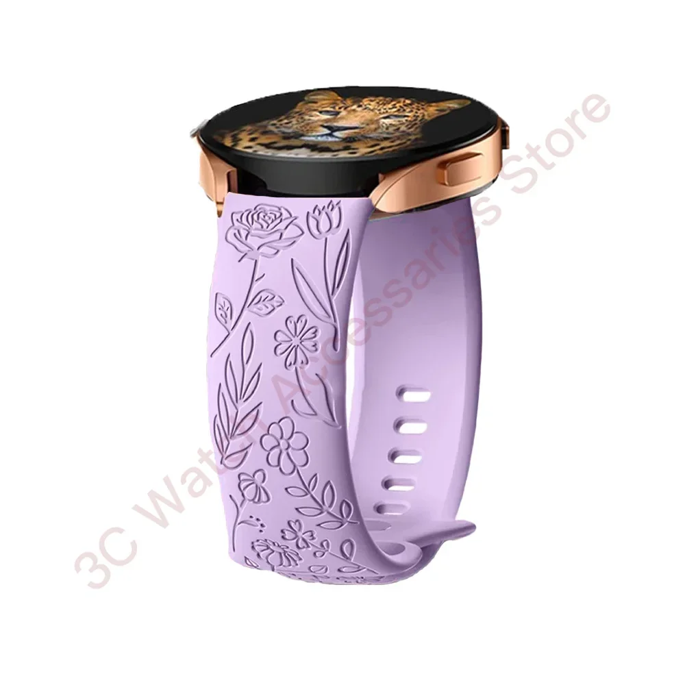 Rose Engraved Silicone Watch Band - 18mm, 20mm, 22mm