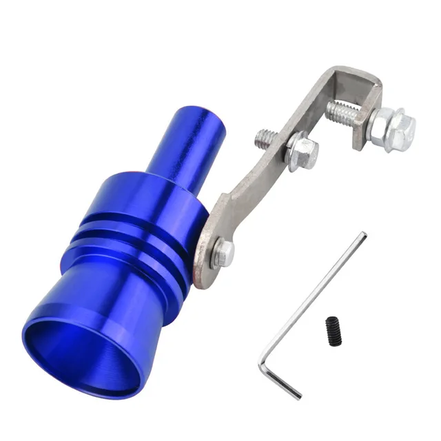 Motorbike Car Exhaust Fake Turbo Whistle Pipe Sound Muffler Blow Off Valve Universal Simulator Whistler Blue-L