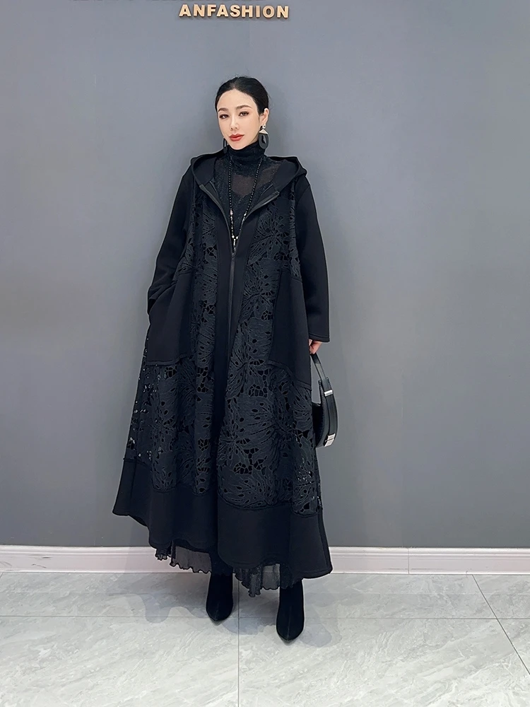

SuperAen Autumn 2023 New Korean Casual Hooded Oversize Loose Stitching Cardigan Windbreaker Fashion Woman Coat