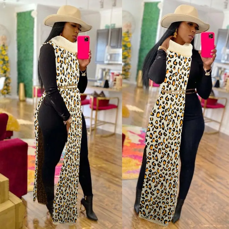 HAOYUAN Sexy Knitted Side Split Sweater Dress Sleeveless Spring Clothes for Women Y2k Outfits