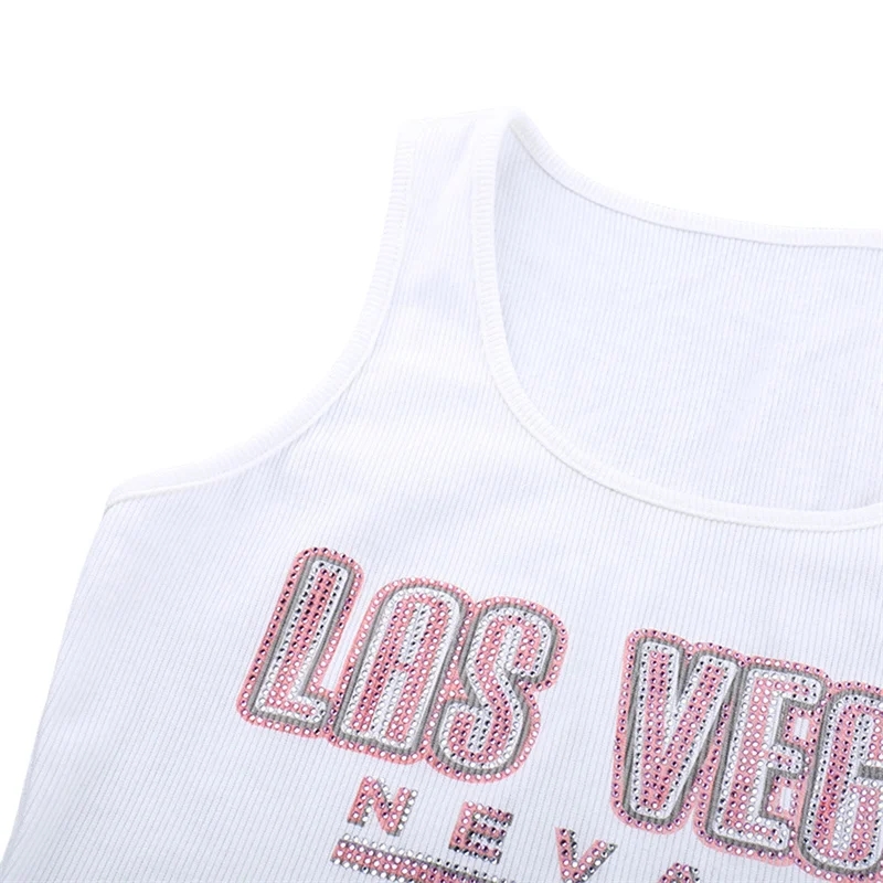 Camiseta sin mangas con estampado de letras Fairycore para mujer, ropa informal de los años 2000, con diamantes de imitación Y2K