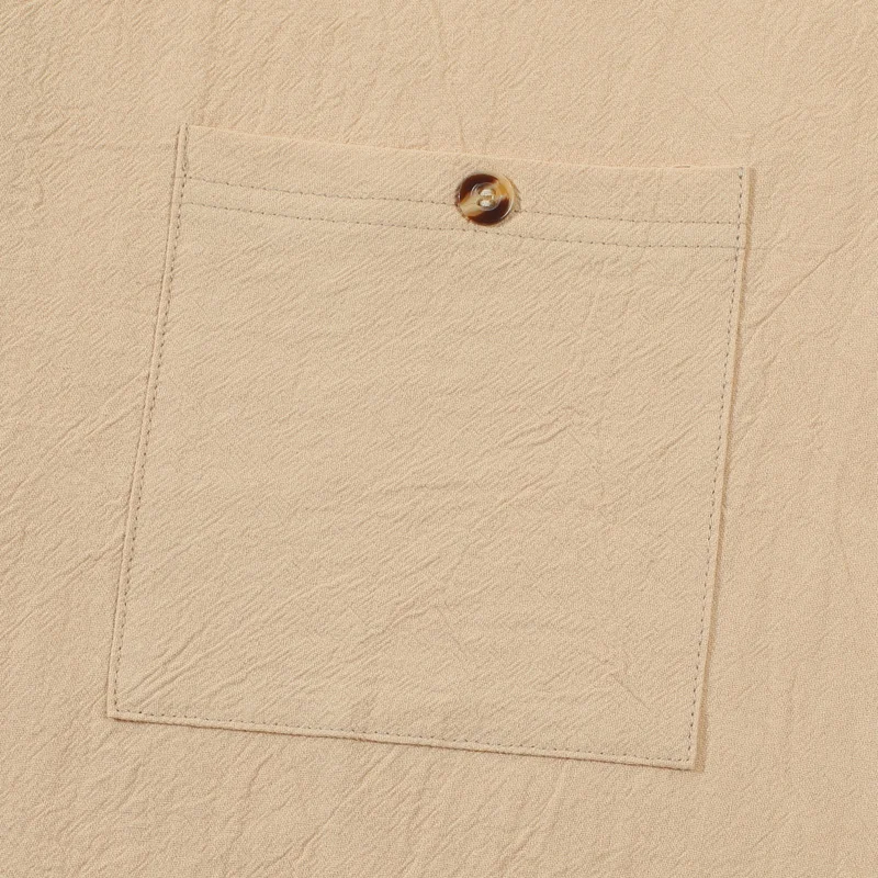 Herren Baumwoll-Leinen Langarm Henley-Hemd mit Stehkragen, Knopfleiste und Brusttasche, Lässiges Atmungsaktives Alltags-, Urlaubs- und Arbeitshemd – Detail 16