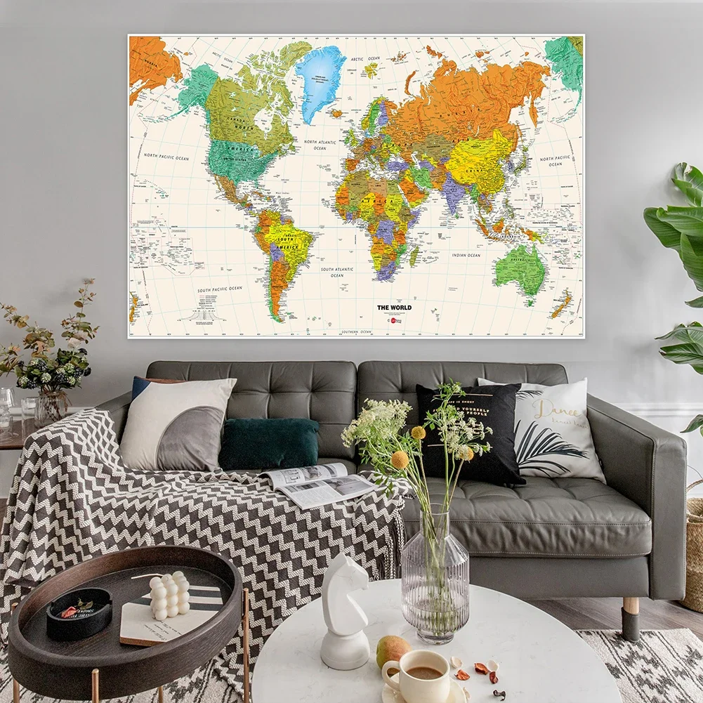 Classic Large World Map 150x225cm Physical Map Unframed Hanging Picture Backdrop Home Decoration School Supplies for Travel