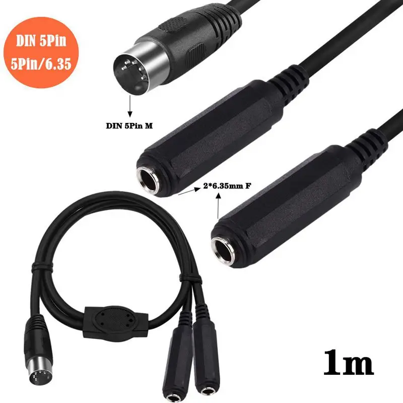 

1/2 миди DIN5Pin штекер на 2*6,35 мм Женский микрофон аудиовыход Din5-Core DIN5P соединительный кабель 1 м
