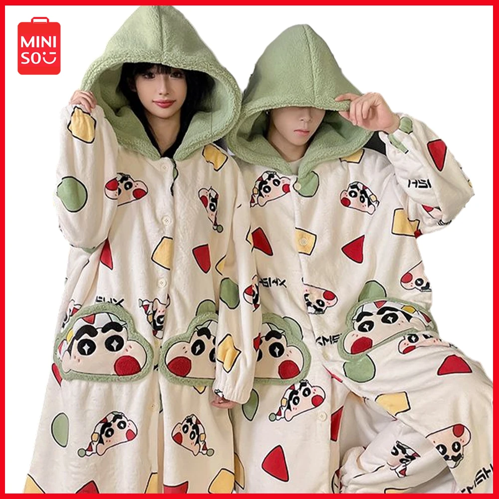 

Miniso Crayon Shin Chan Cartoon Anime Korean Version Couple Coral Velvet Long Sleeved Pajamas Autumn and Winter Warm Homeclothes