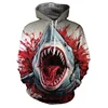 3D Printed Bloody Shark Hoodie For Men Marine Animal Pattern Long Sleeves Casual Sweatshirt Loose Pullover Hoodies Streetwear 2