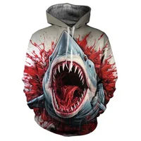 3D Printed Bloody Shark Hoodie For Men Marine Animal Pattern Long Sleeves Casual Sweatshirt Loose Pullover Hoodies Streetwear 2