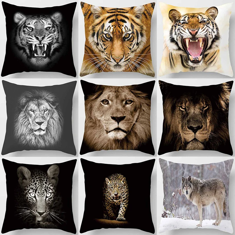 

45x4 5 см, подушка с животными, мир тигр, Лев