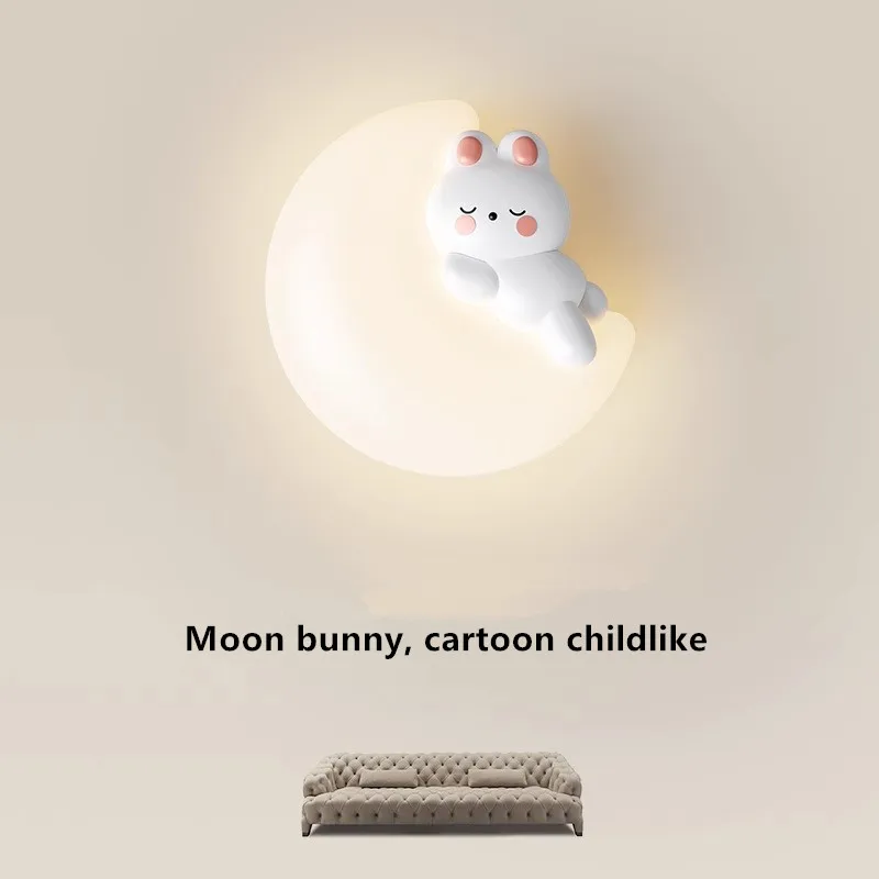 

Children's room wall lamp AC90-260V cream style cartoon bunny warm boys and girls room bedroom bedside lamp background wall lamp