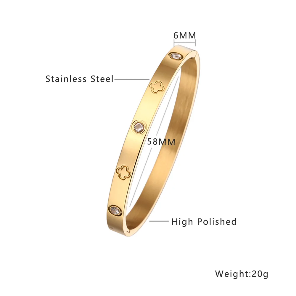 Stainless Steel Four-leaf Clover Nail Set Bracelet Women Plated 18k Gold Couple Holiday Gift Queue Daily Jewelry stainless steel bracelet