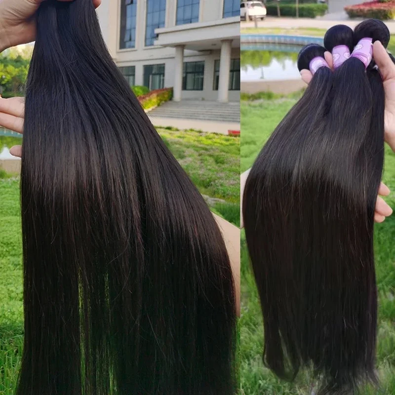 42 Inch Bone Straight Bundles Human Hair 100% Unprocessed Raw Remy Hair 1 3 4 Bundles Brazilian Extension Double Weft For Women