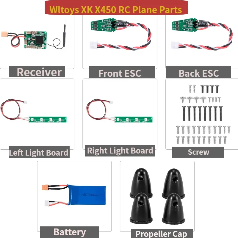 WLtoys XK X450 RC Airplane Spare Parts  Wing Battery Cover Case Motor Engine  Servo ESC LED Blade Prop Screws Base Receiver 2