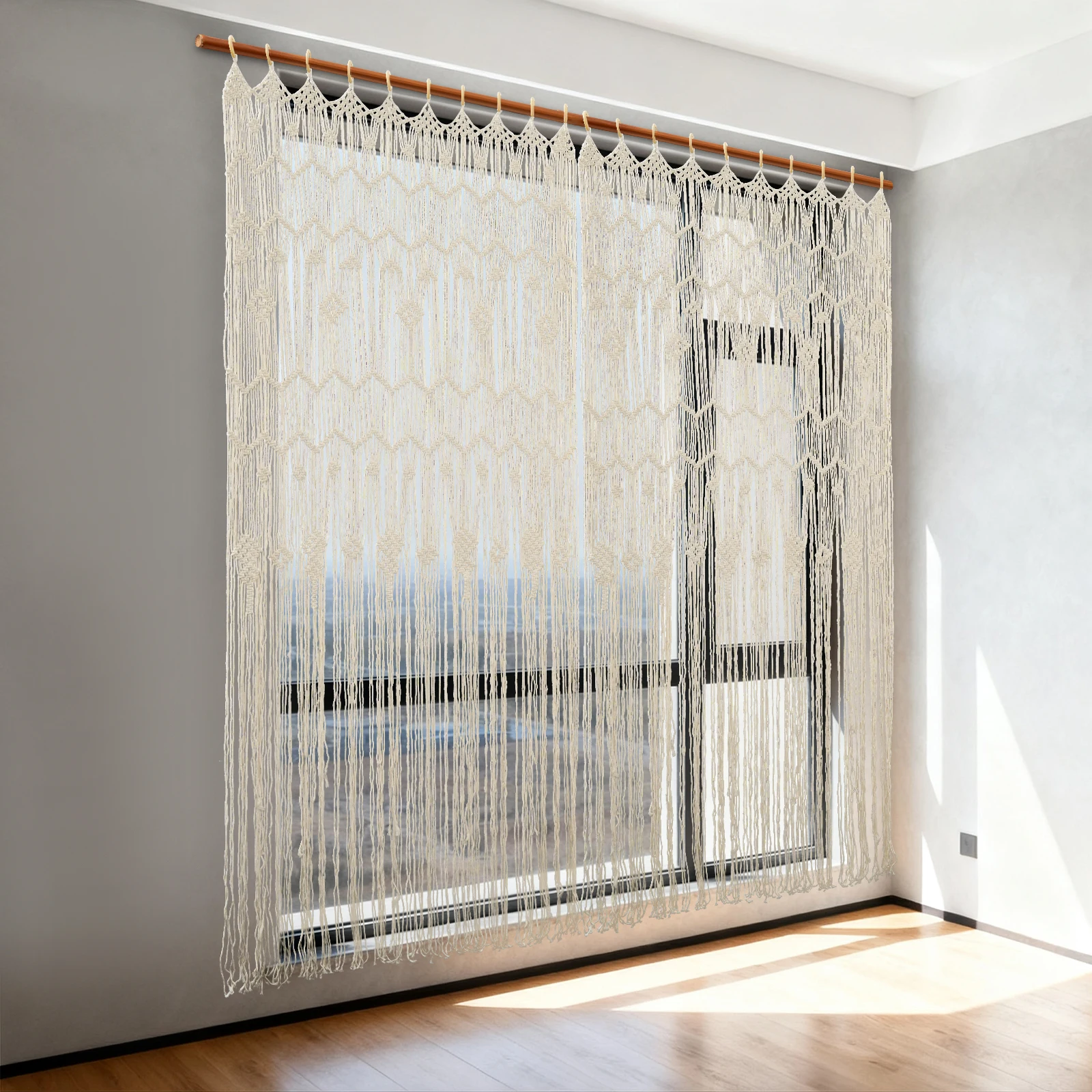 Handgewebter Türvorhang aus Makramee-Baumwolle | 2 Stück 100 x 200 cm weißer Wandbehang Kunst Wandteppich Boho Dekoration Hintergrund – Detail 1