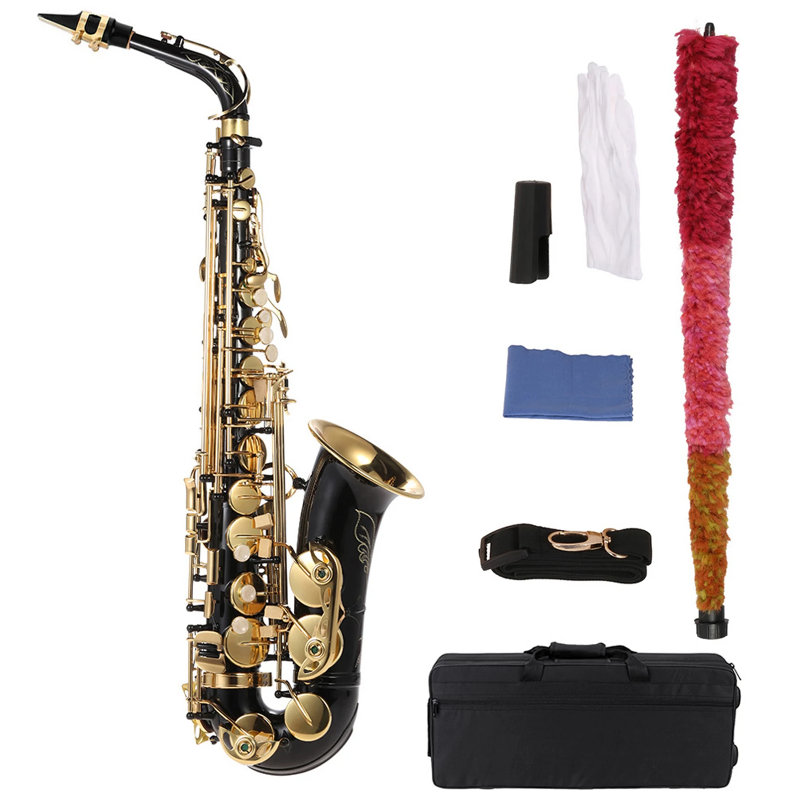 

Eb Alto Saxophone Brass Lacquered Gold E Flat Sax 802 Key Type Woodwind Instrument with Brush Cloth Gloves Strap Case