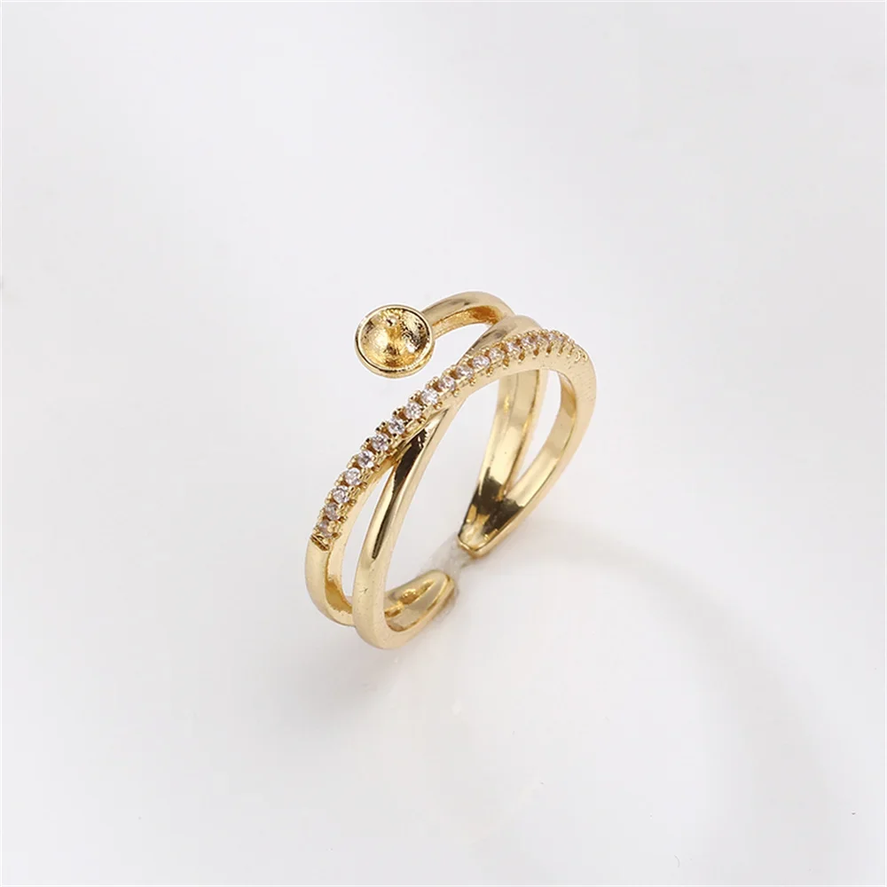 

14k gold clad color preserving ring micro set zirconia ring pearl DIY accessories