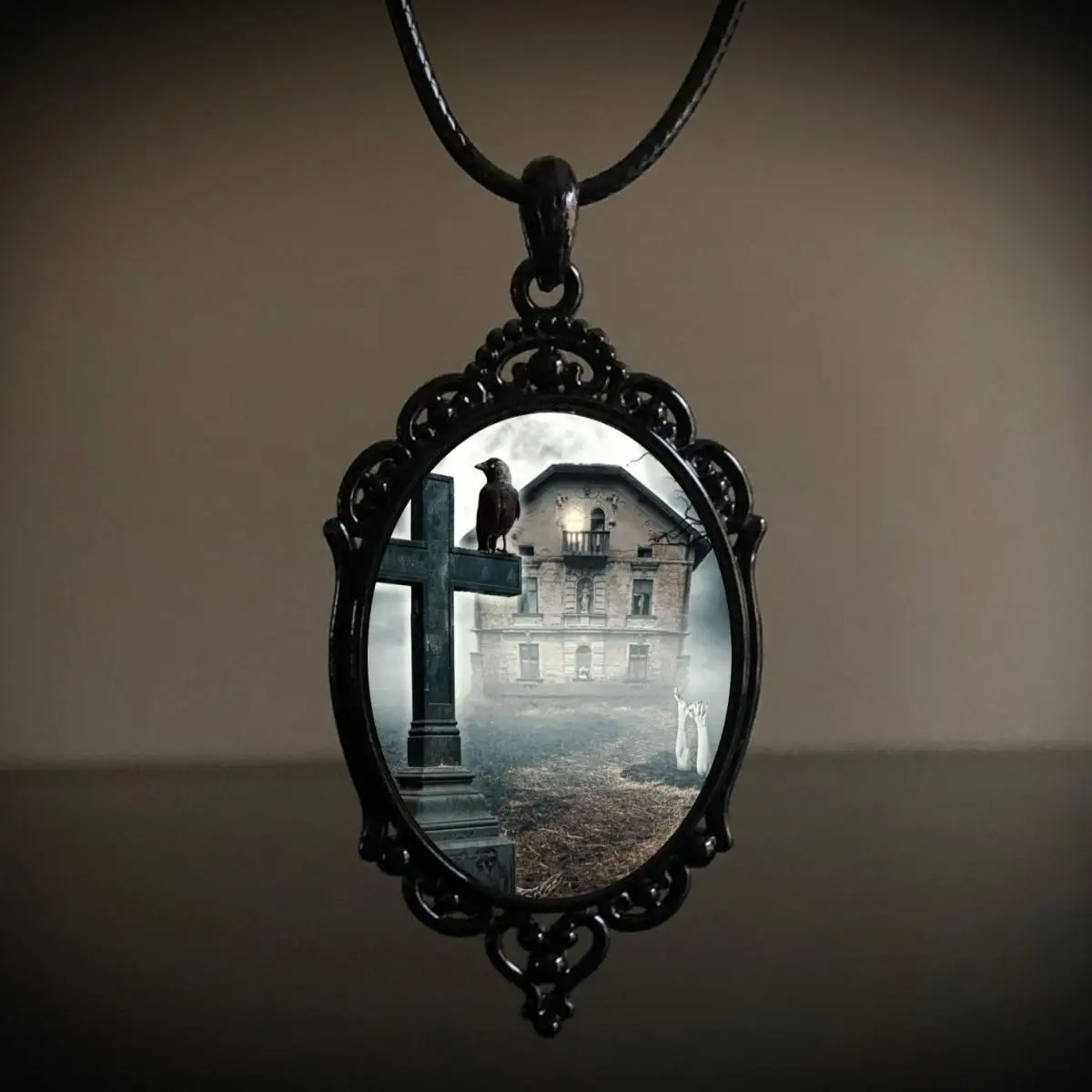 Fashion Vintage Gothic Accessorie Witch Pagan Cross Crow Fox Glass Pendant Necklace Jewelry Gift