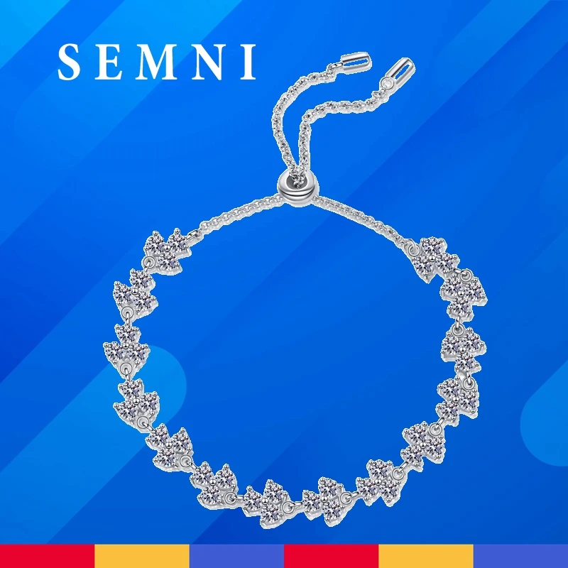 

SEMNI всего 925 CT муассанит бриллиант счастливый клевер браслет для женщин Pt950 покрытые Стерлинговое Серебро пробы Благородные Ювелирные изделия для рук