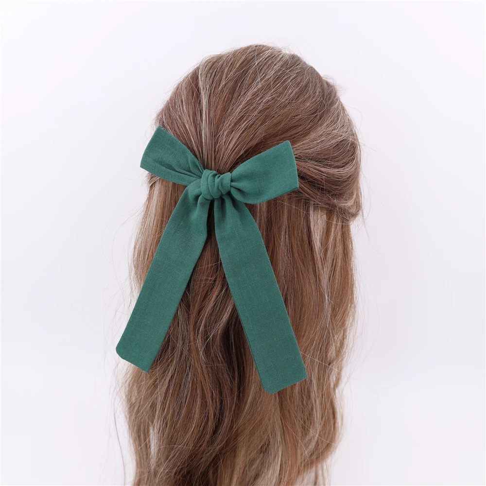 Long Tail Linen Hair Bow Clips for Little Girl Kids Mom Women Ponytail Knot Bows Alligator Clip Hair Accessories