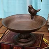 Antique Rustic Round Cast Iron Footed Bird Feeder With Bottom Base Home Garden Decor Table Heavy Metal Storage Bowl Plate Tray 5