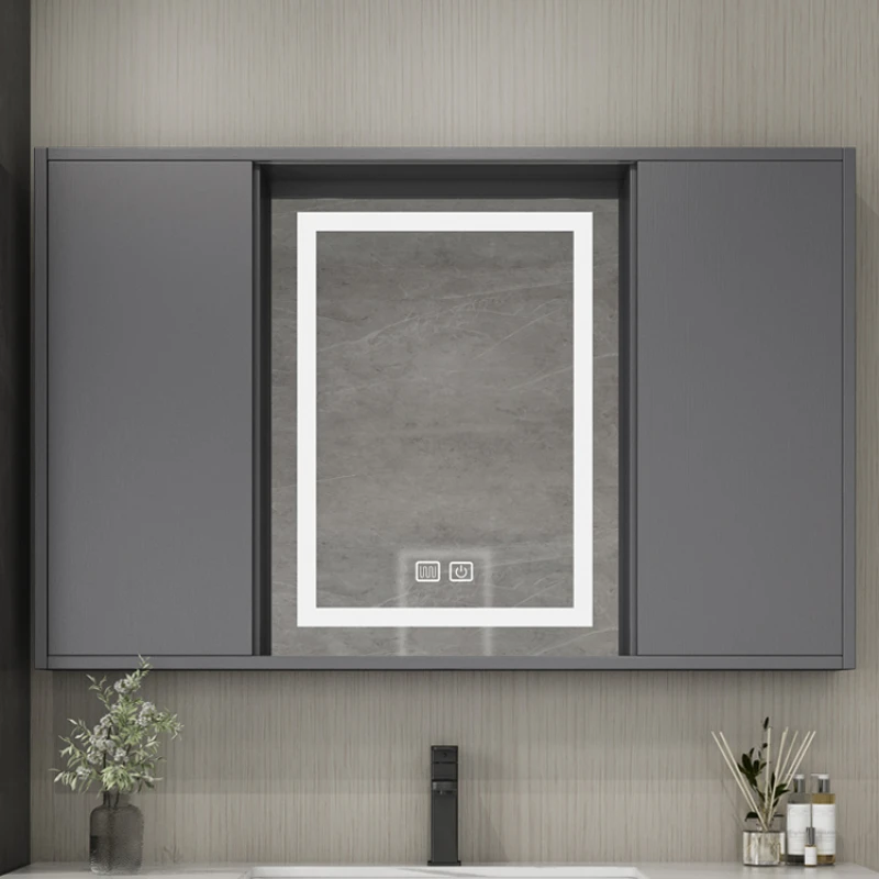 

Smart Feng Shui Mirror Hidden Bathroom Mirror Cabinet Bathroom Mirror with Shelf Wall-Mounted Dressing Solid Wood Mirror Box